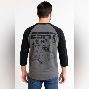 ESPN Mens Baseball Shirt XXL Gray Graphic Raglan Tee Sports Fan MLB T-shirt